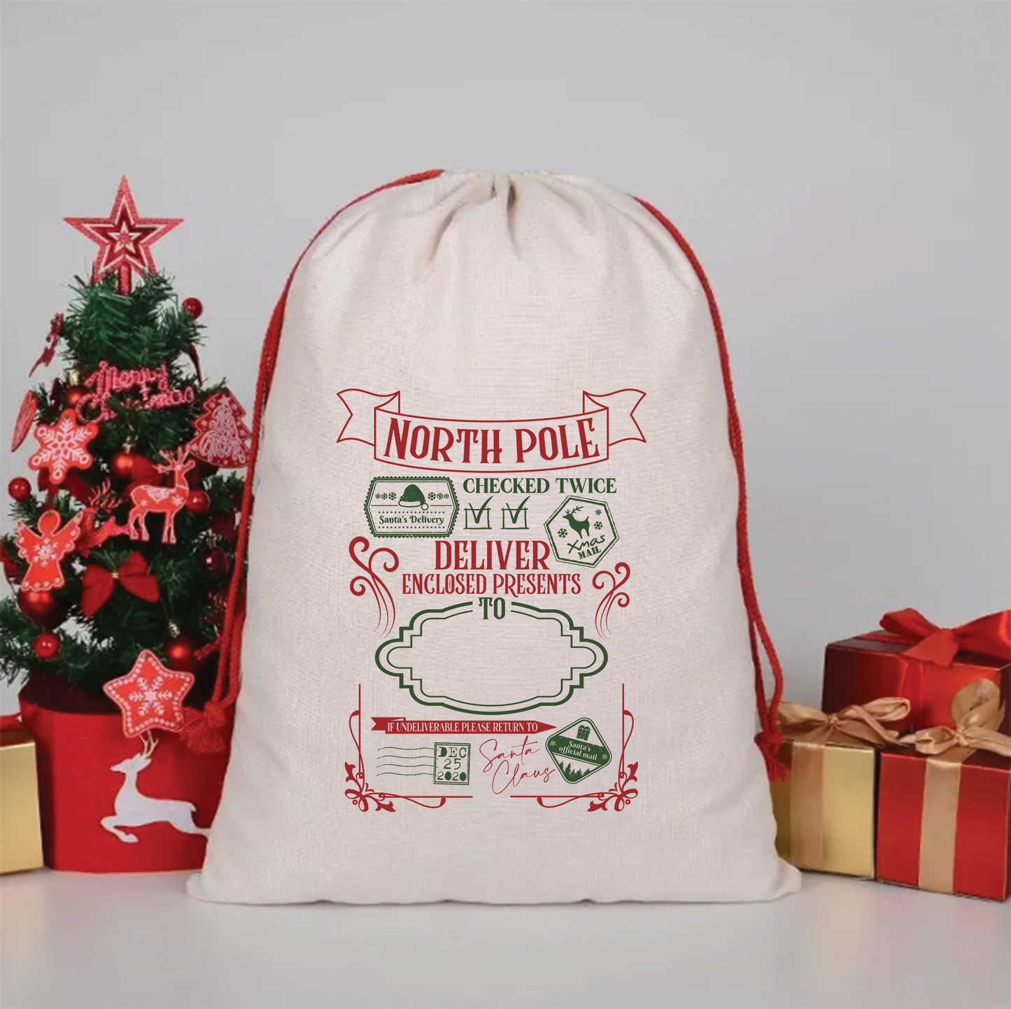 North Pole Checked Twice - Christmas Canvas Drawstring Bag