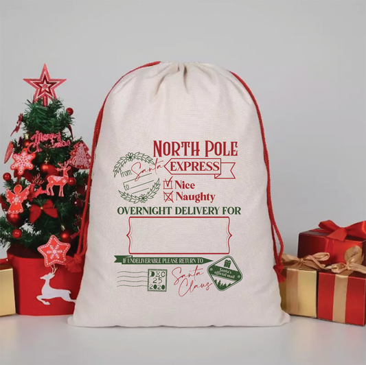 North Pole Express - Christmas Canvas Drawstring Bag