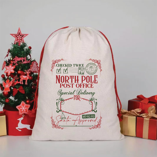North Pole Post Office - Christmas Canvas Drawstring Bag