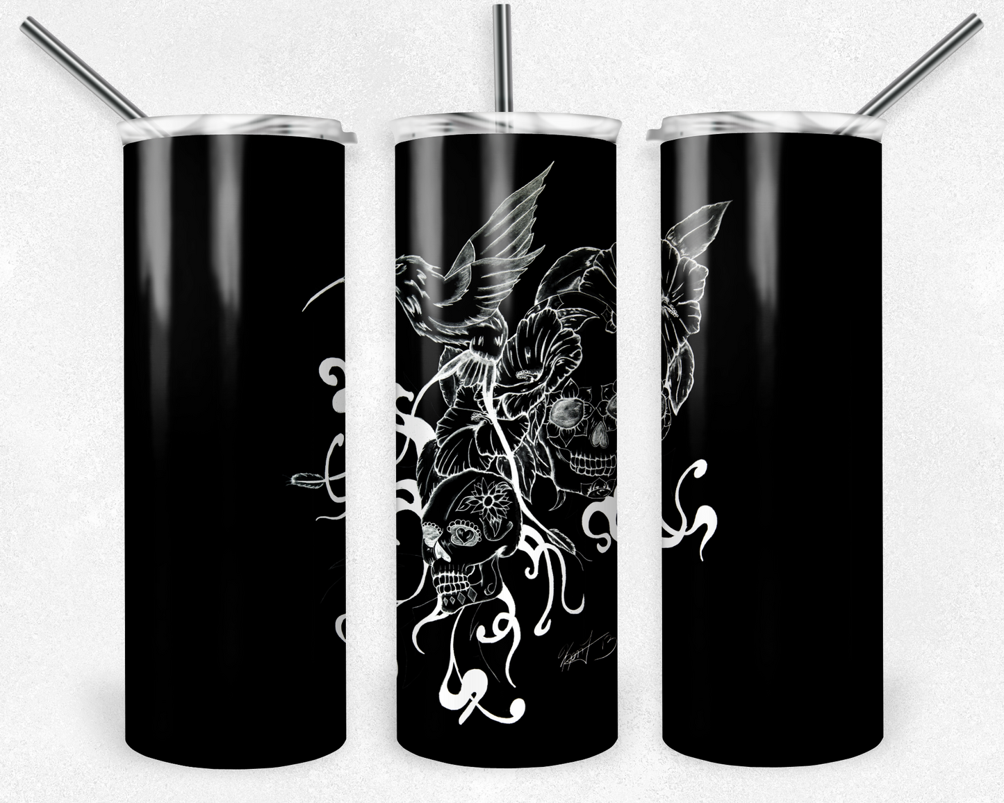 Kevin Lefebvre Original - Skulls on Black 20oz Skinny Tumbler