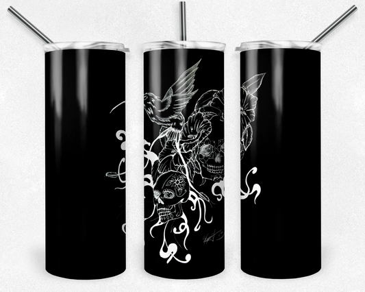 Kevin Lefebvre Original - Skulls on Black 20oz Skinny Tumbler
