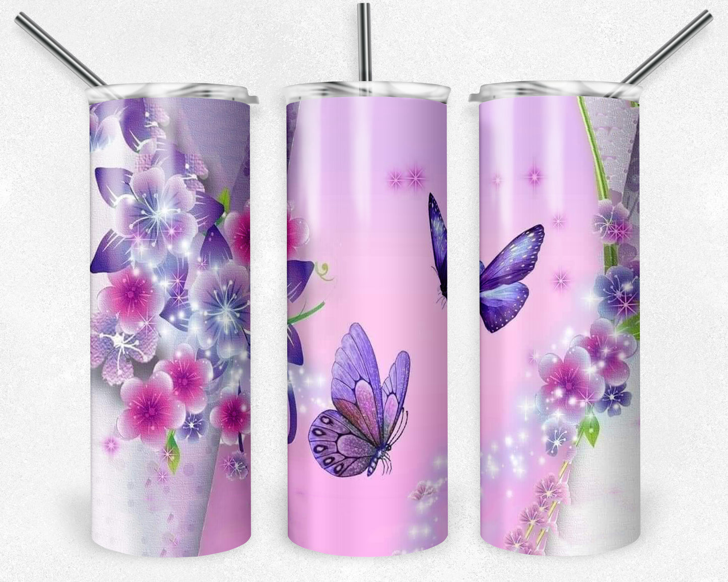 Purple Butterflies 20oz Skinny Tumbler