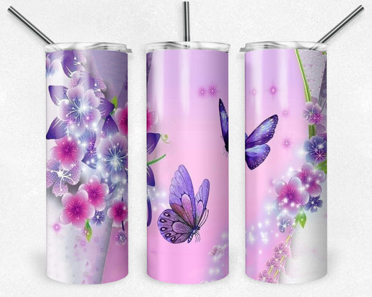 Purple Butterflies 20oz Skinny Tumbler