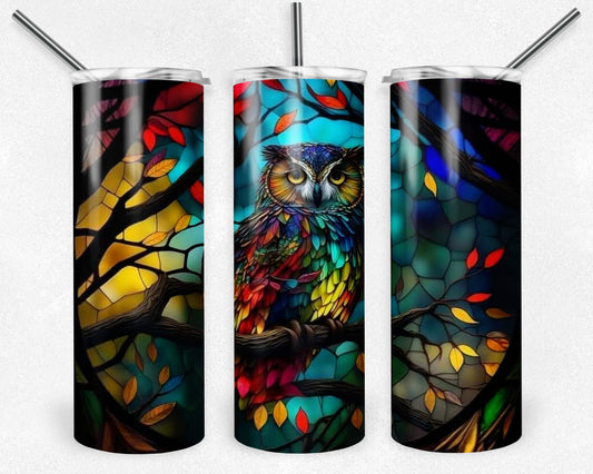 Stained Glass Owl 20oz Skinny Tumbler