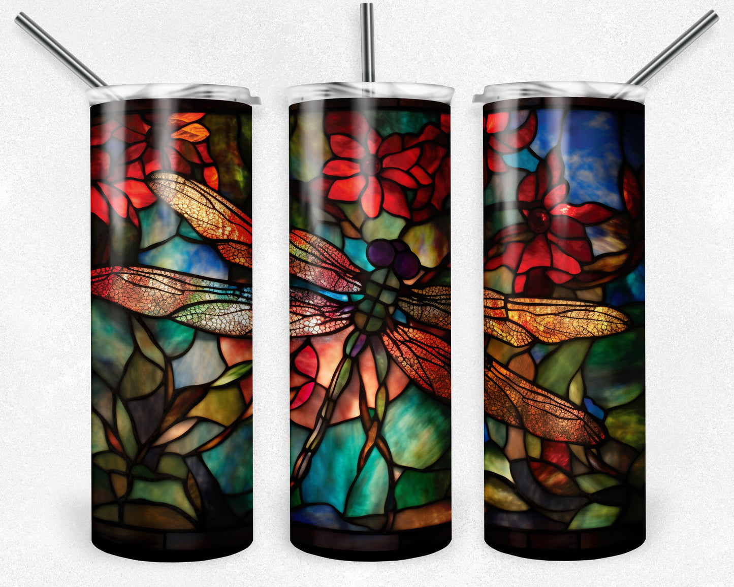 Stained Glass Dragonfly 20oz Skinny Tumbler