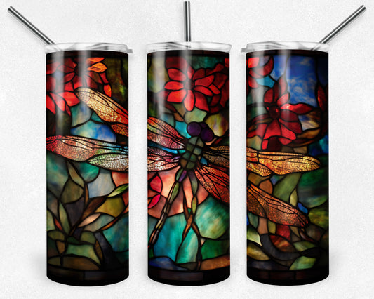 Stained Glass Dragonfly 20oz Skinny Tumbler