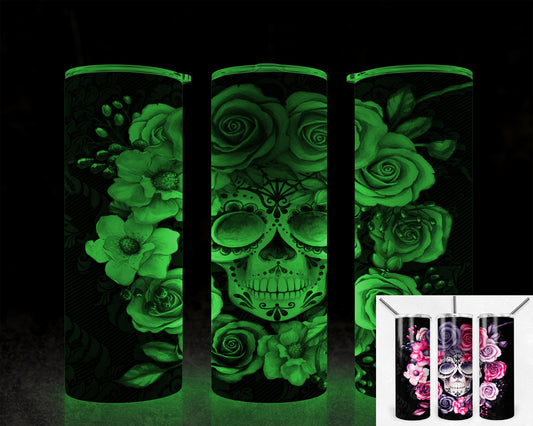 Sugar Roses 20oz Skinny Glow in the Dark Tumbler