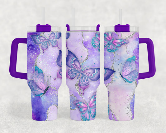Marble Butterflies -  40oz Tumbler w/ Handle