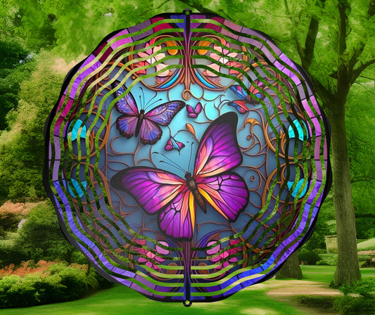 Stained Glass Butterflies 10" Wind Spinner