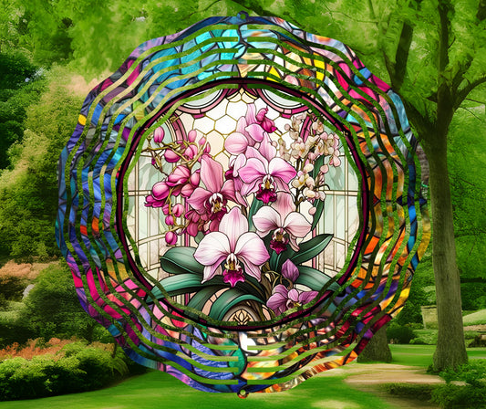 Stained Glass Orchids 10" Wind Spinner
