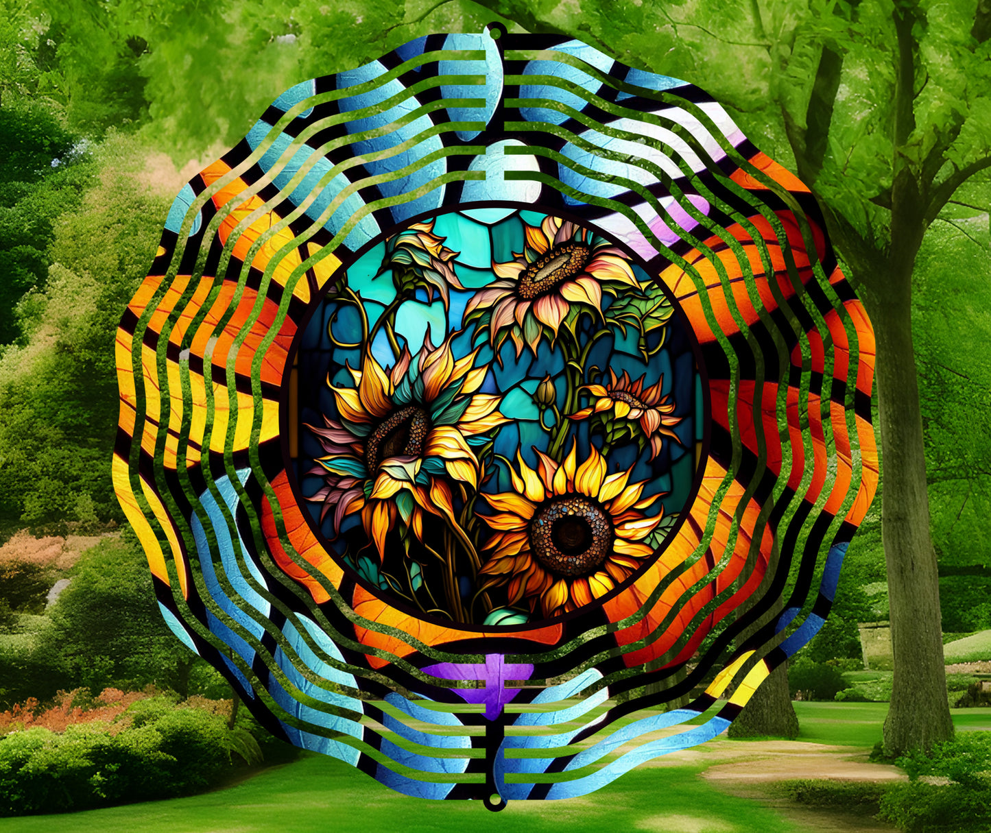 Stained Glass Sunflowers 10" Wind Spinner
