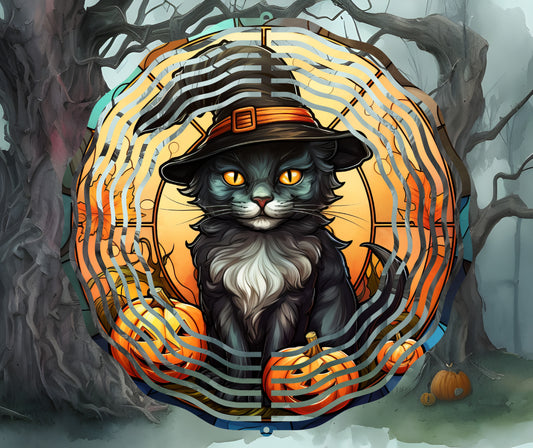 Black Cat Halloween 10" Wind Spinner