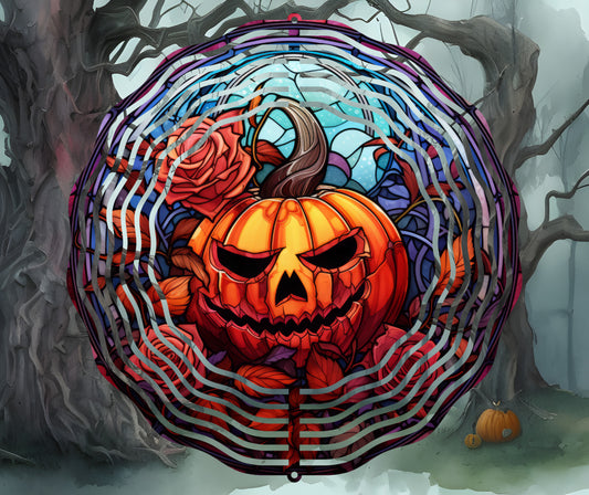 Stained Glass Jack O'Lantern 10" Wind Spinner