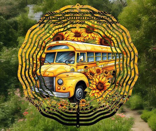 Sunflower School Bus 10" Wind Spinner