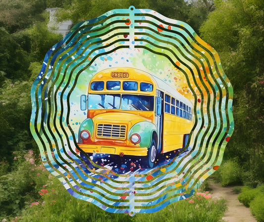 Water Colour School Bus 10" Wind Spinner