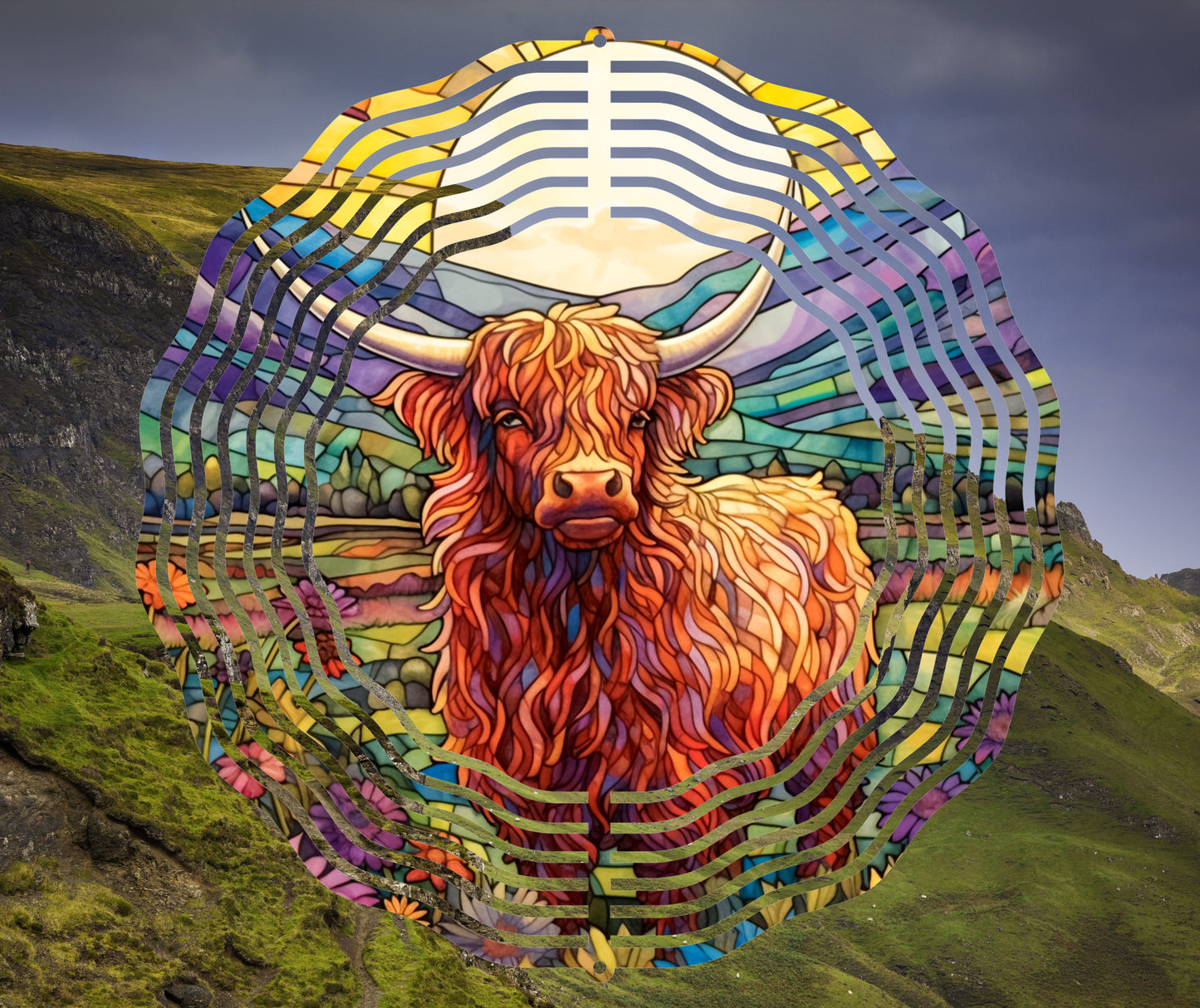 Stained Glass Highland Cow #1 10" Wind Spinner