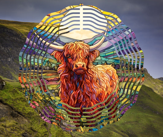 Stained Glass Highland Cow #1 10" Wind Spinner