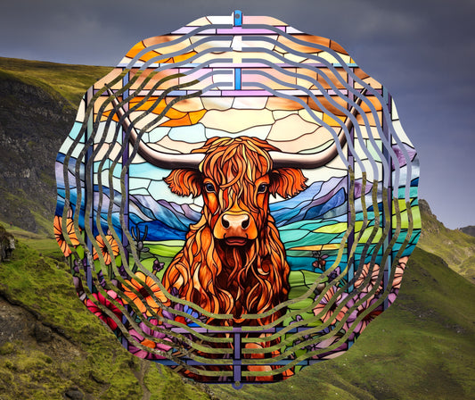 Stained Glass Highland Cow #2 10" Wind Spinner