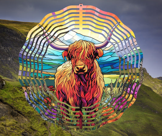 Stained Glass Highland Cow #3 10" Wind Spinner