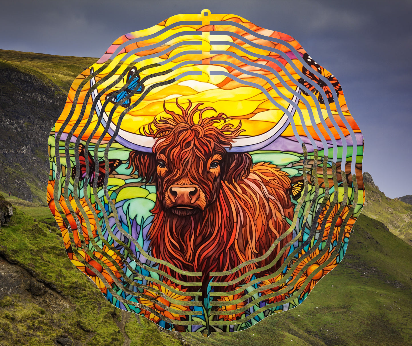 Stained Glass Highland Cow #4 10" Wind Spinner