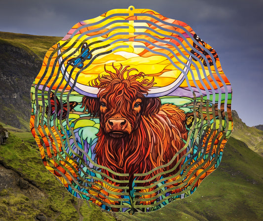 Stained Glass Highland Cow #4 10" Wind Spinner