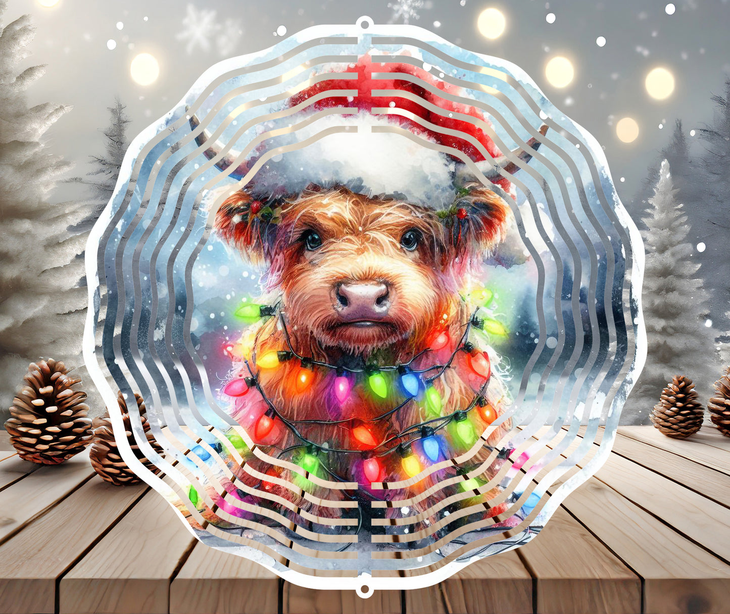 Highland Cow Christmas 10" Wind Spinner